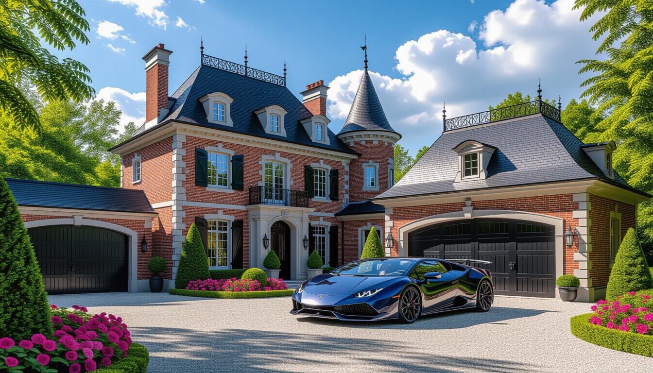 Grand Chateau with Lamborghini and Flower Garden