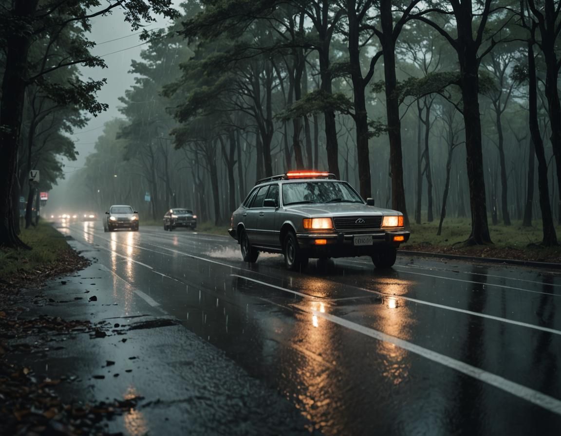 Silver Lexus Deer Crash: Cinematic Film Still