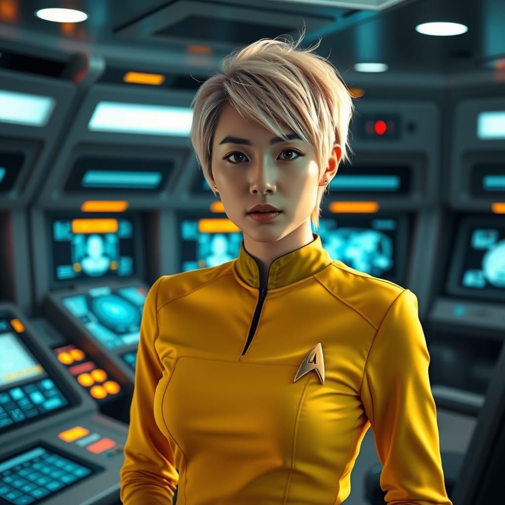 Confident Japanese Starfleet Officer in Futuristic Operation...