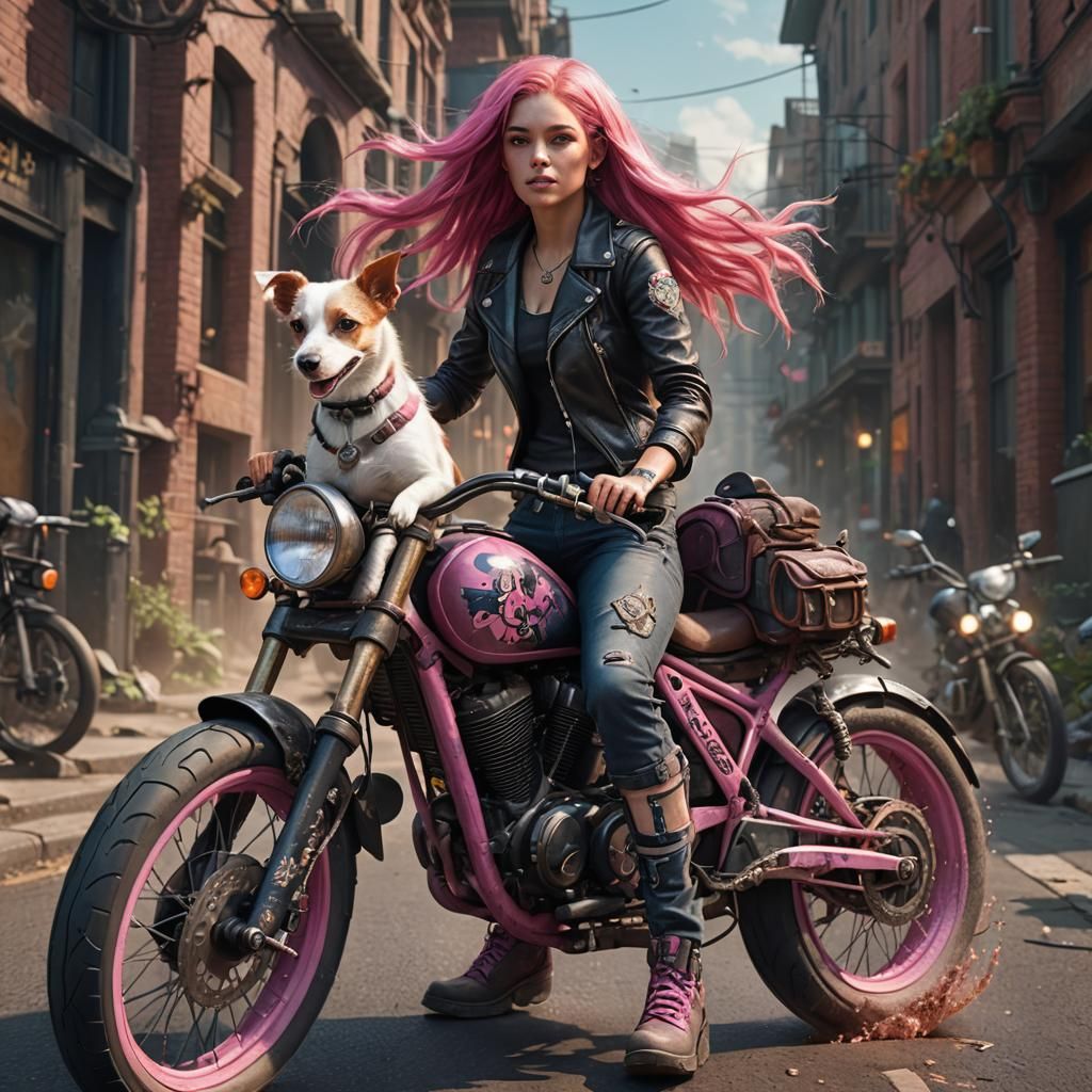 Biker Chick and Jack Russell: Fantasy Concept Art