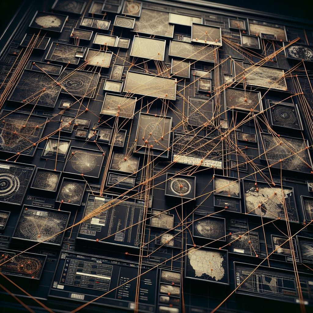 Cinematic Police Evidence Board with Intricate Puzzle Pieces