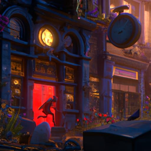 Jewelry Store Robbery at Night: Detailed Matte Painting