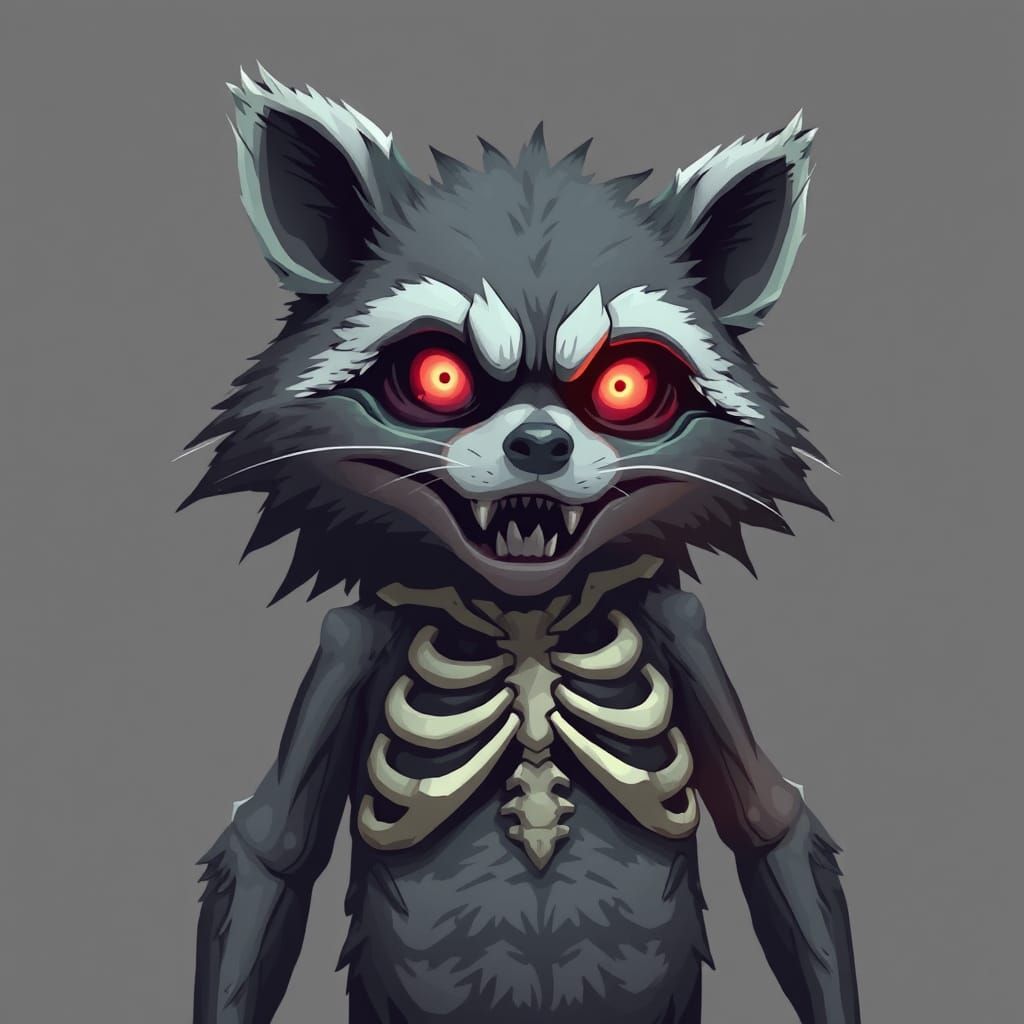 Creepy Zombie Wereraccoon with Glowing Eyes