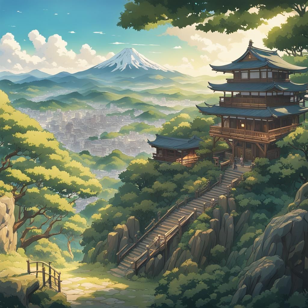Mt. Yoshino Japan View in Anime Style
