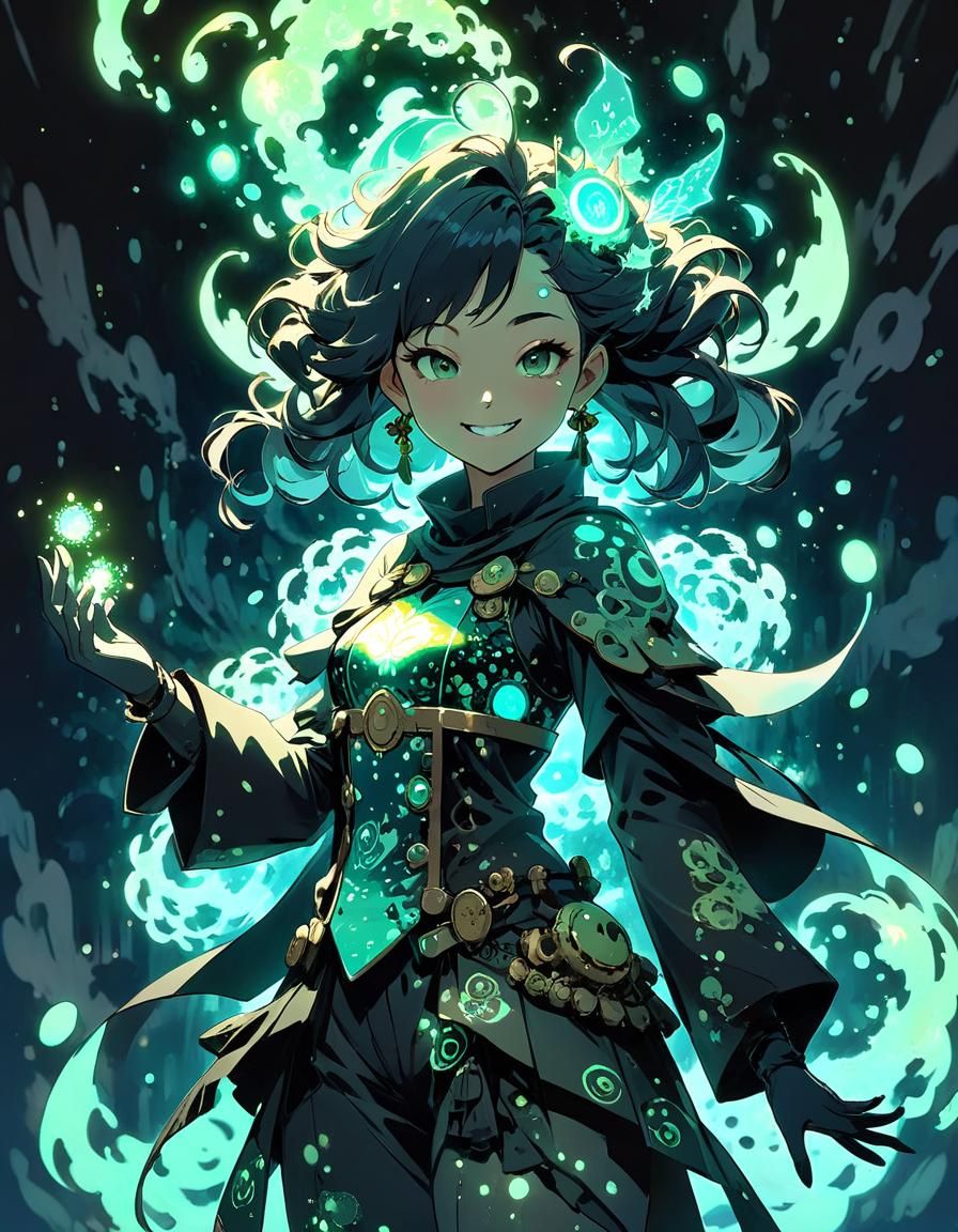 Anime Girl Casting Magic in Psychedelic Fantasy Style