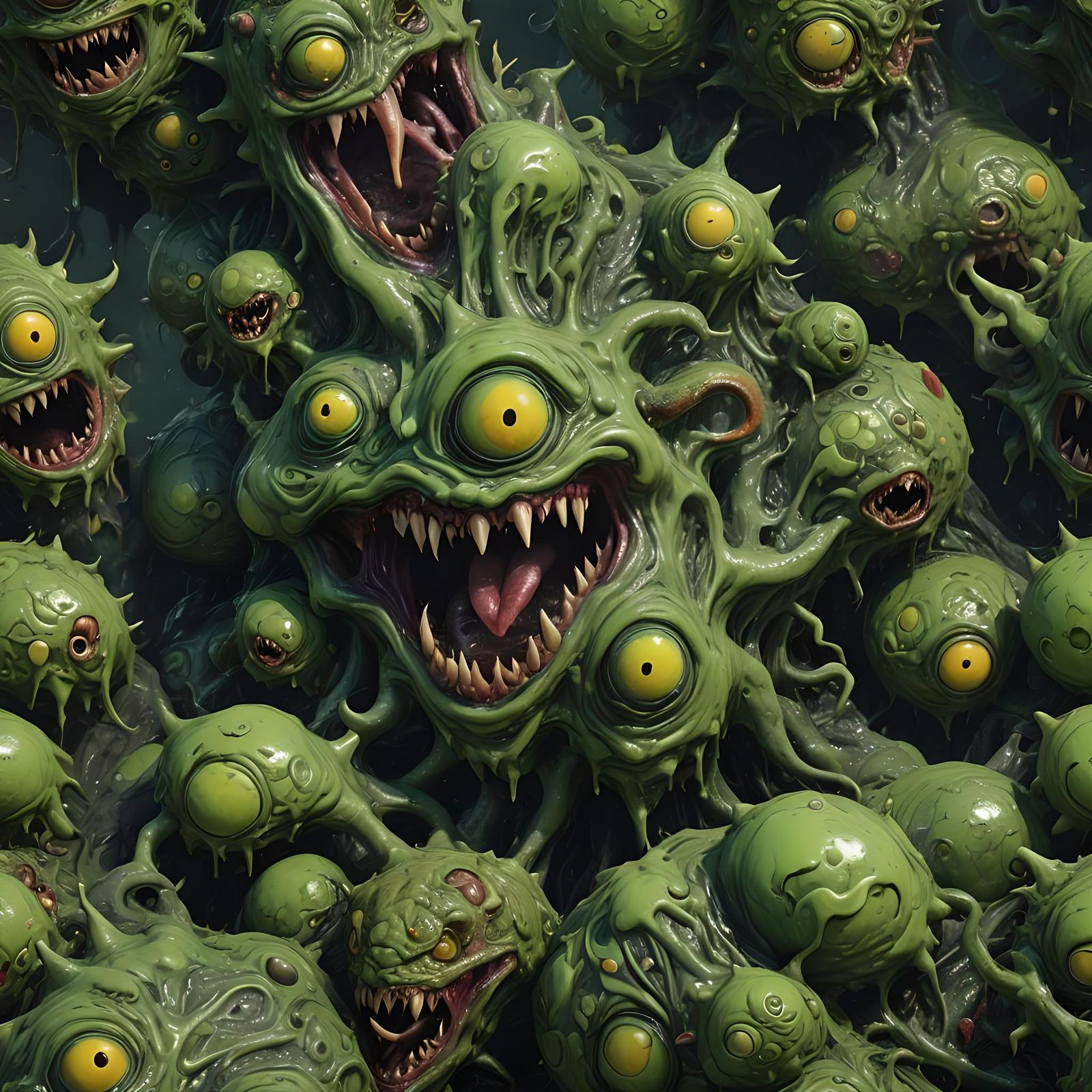 Face Eating Monster Green Blob: Detailed Matte Painting