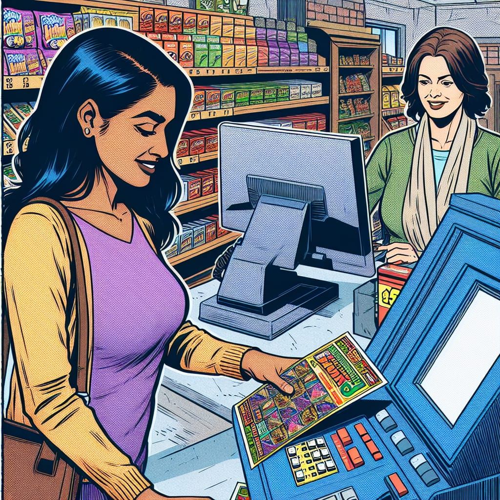 South Asian Woman Buys Lottery Ticket, Comic Art