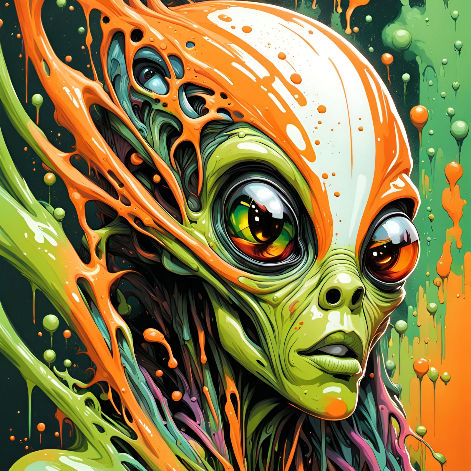 Neon Alien Art - green and orange