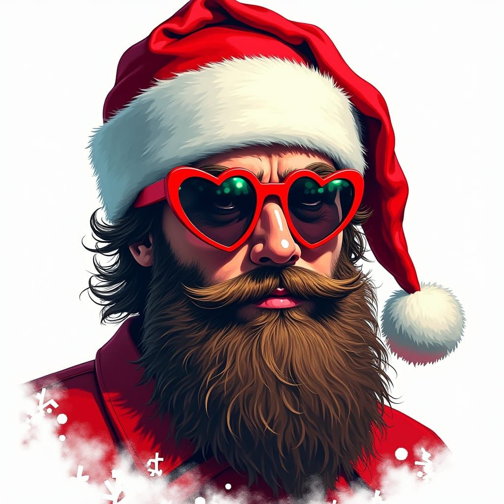 Man with Santa Hat in Bold Digital Portrait