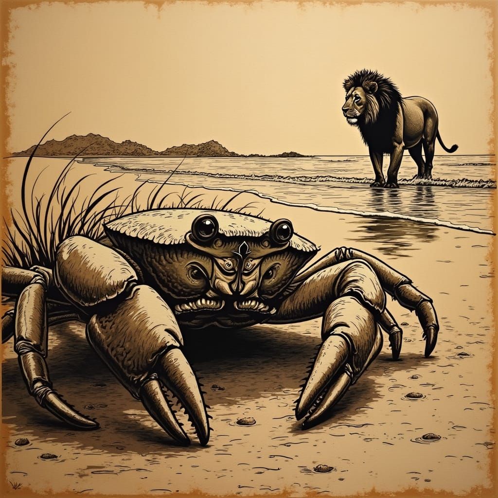 Wood Burned Crab Portrait in Ed Hardy Style