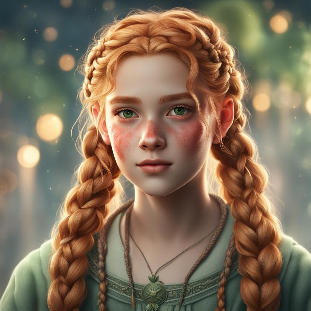 Strawberry Blonde Girl with Green Eyes: Detailed Matte Paint...