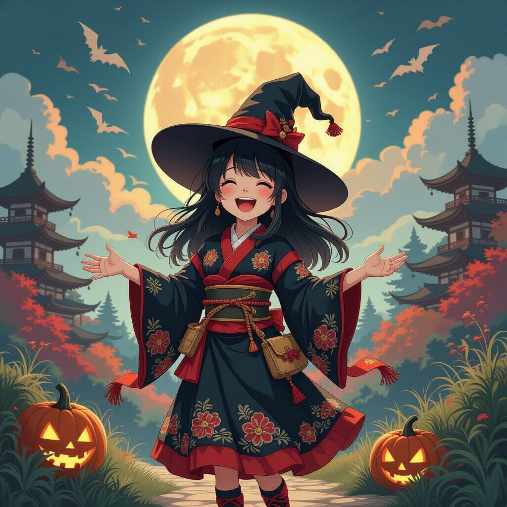 Ukiyo-e Witch Celebrates Halloween Birthday in Fantasy Lands...