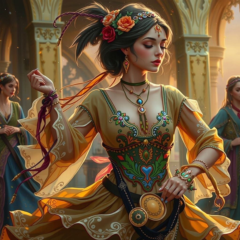 Ethereal Gypsy Dancer in Art Nouveau Style