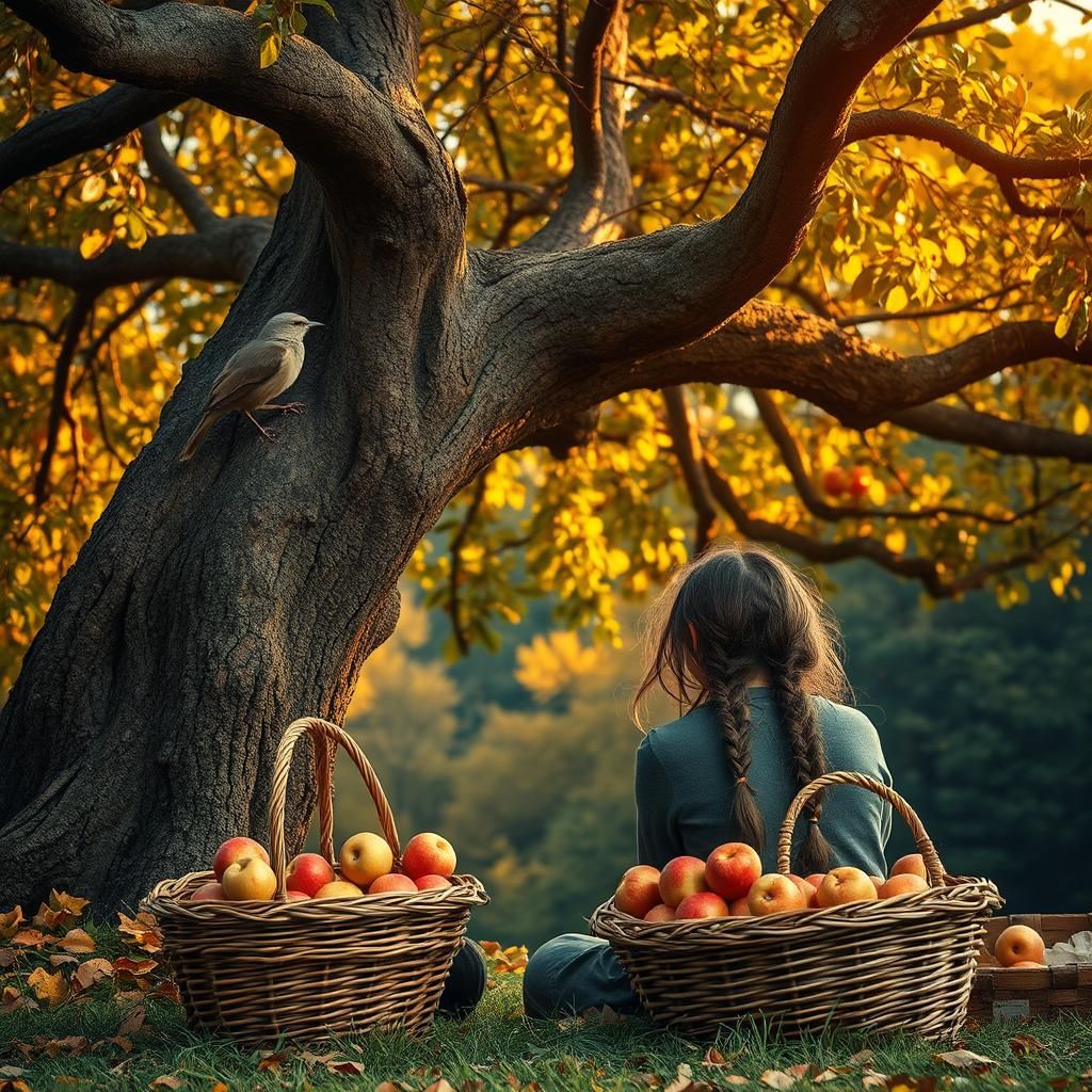 Thrush Bird Perched on Oak Tree With Women
