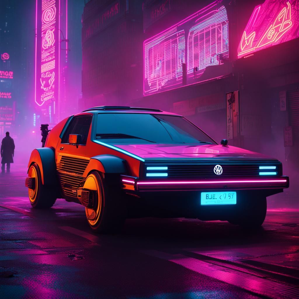 Cyberpunk Volkswagen in Neon Future Cityscape
