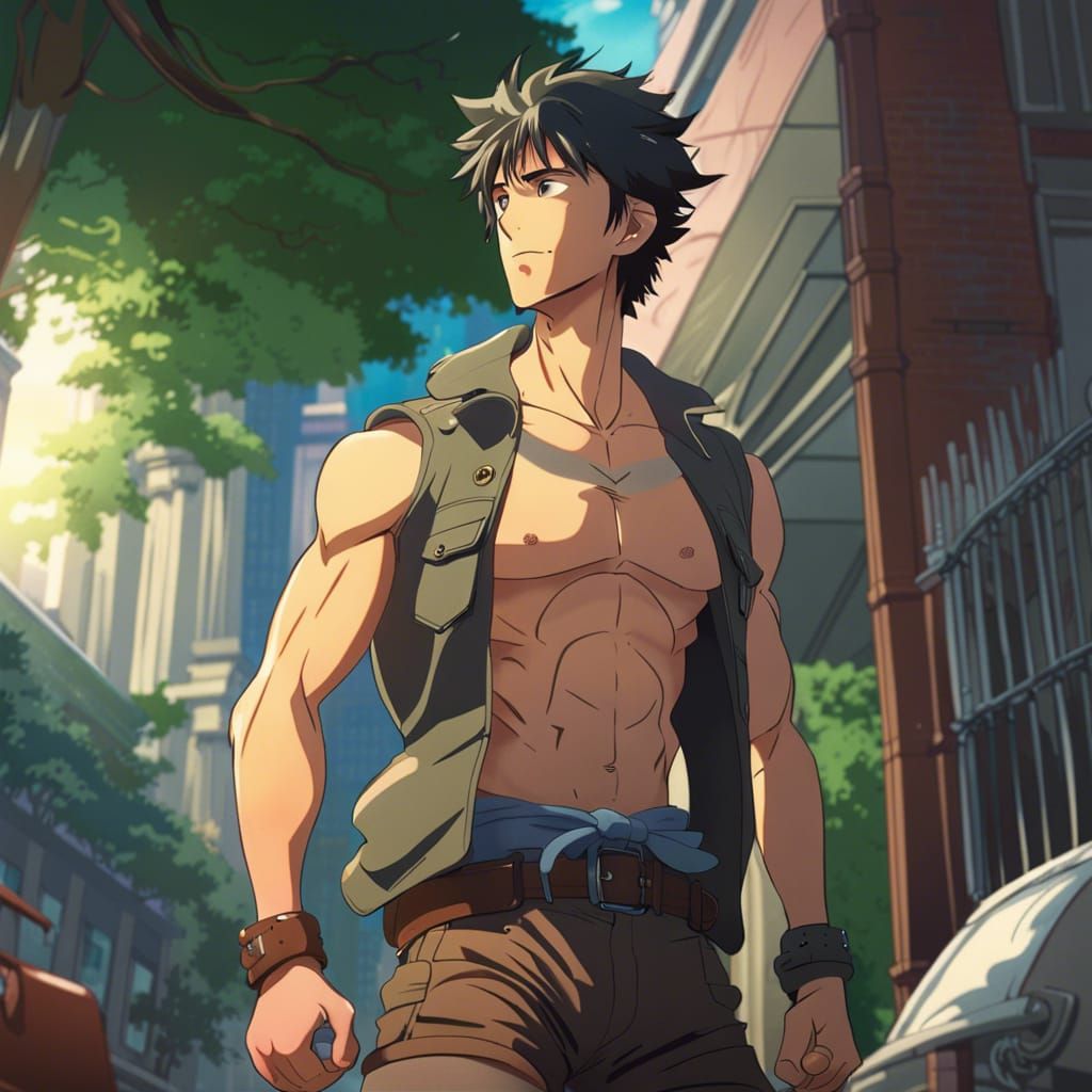 Hunky Leather Daddy in Anime Style
