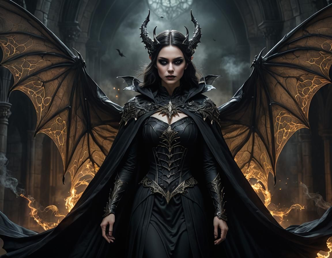 Dark Gothic Fairy Queen with Bat Wings