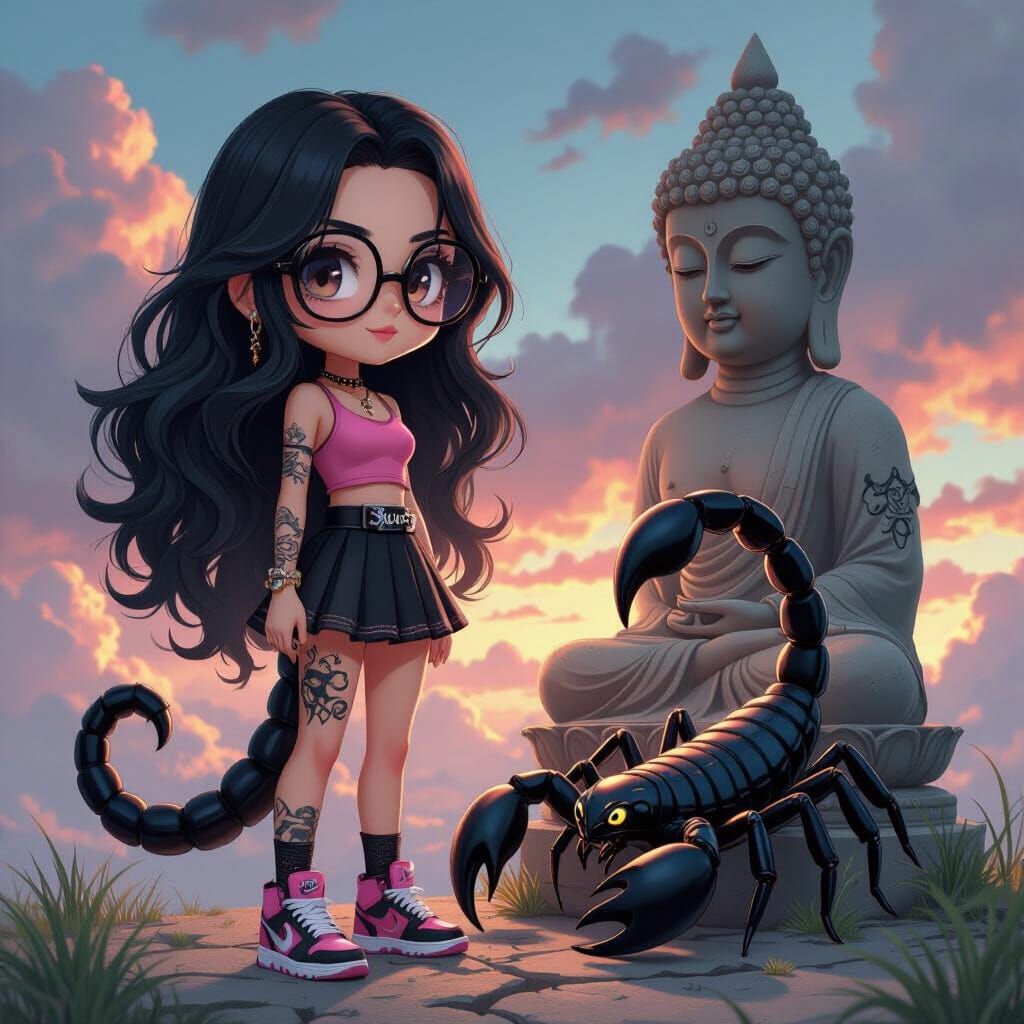 Chibi Woman with Scorpion in 3D Anime Style