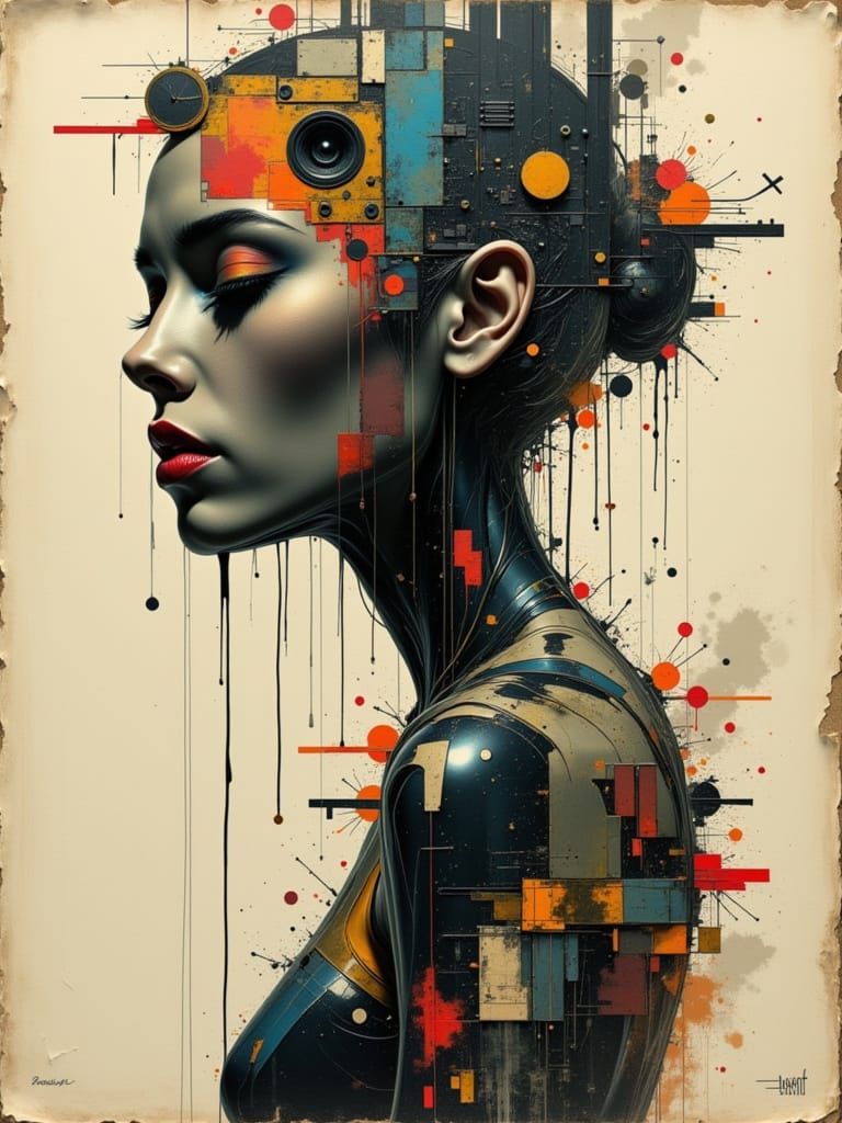 Varga Woman Reimagined with Digital Decay and Glitch Art