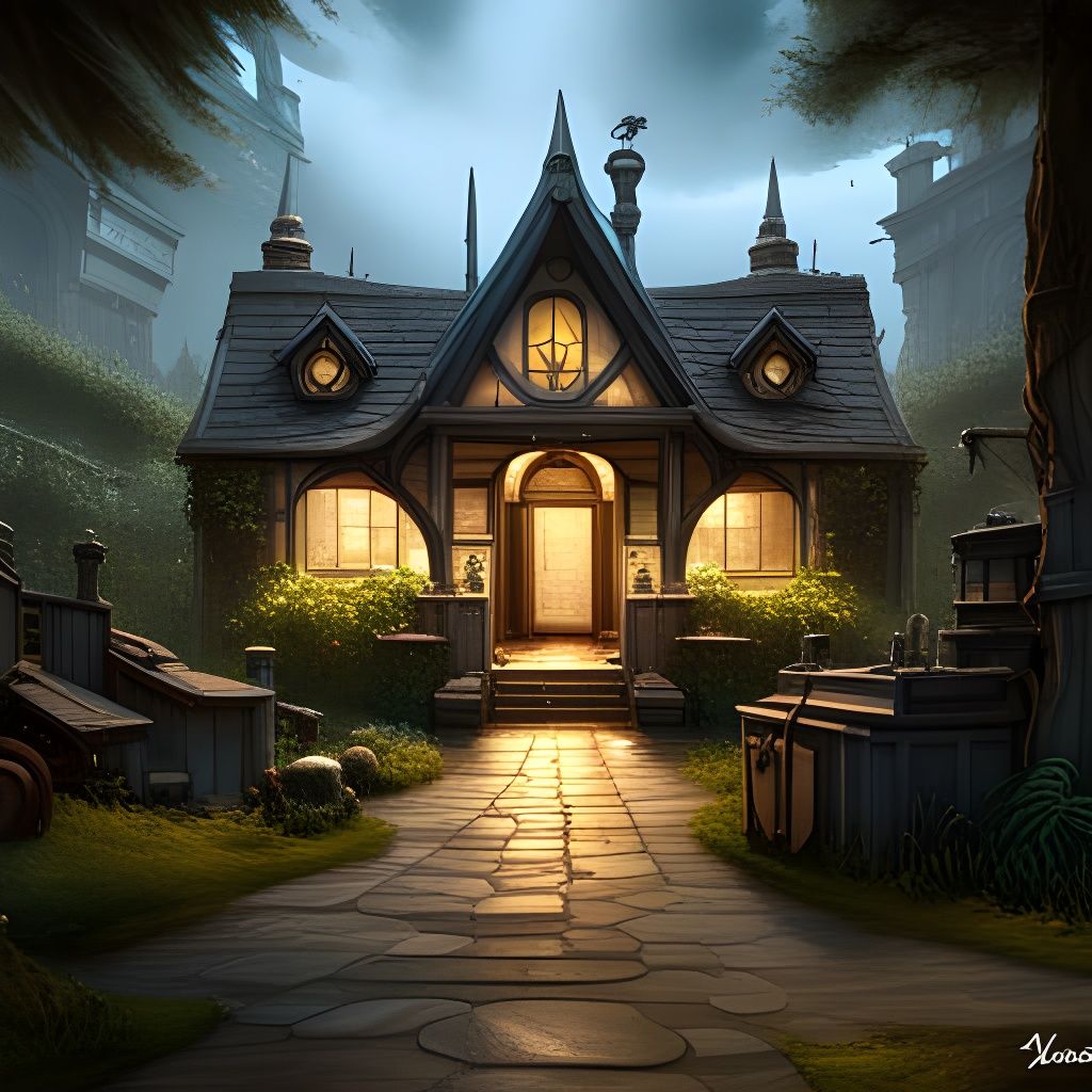 Garden Cottage with Perambulator: Dark Fantasy Concept Art