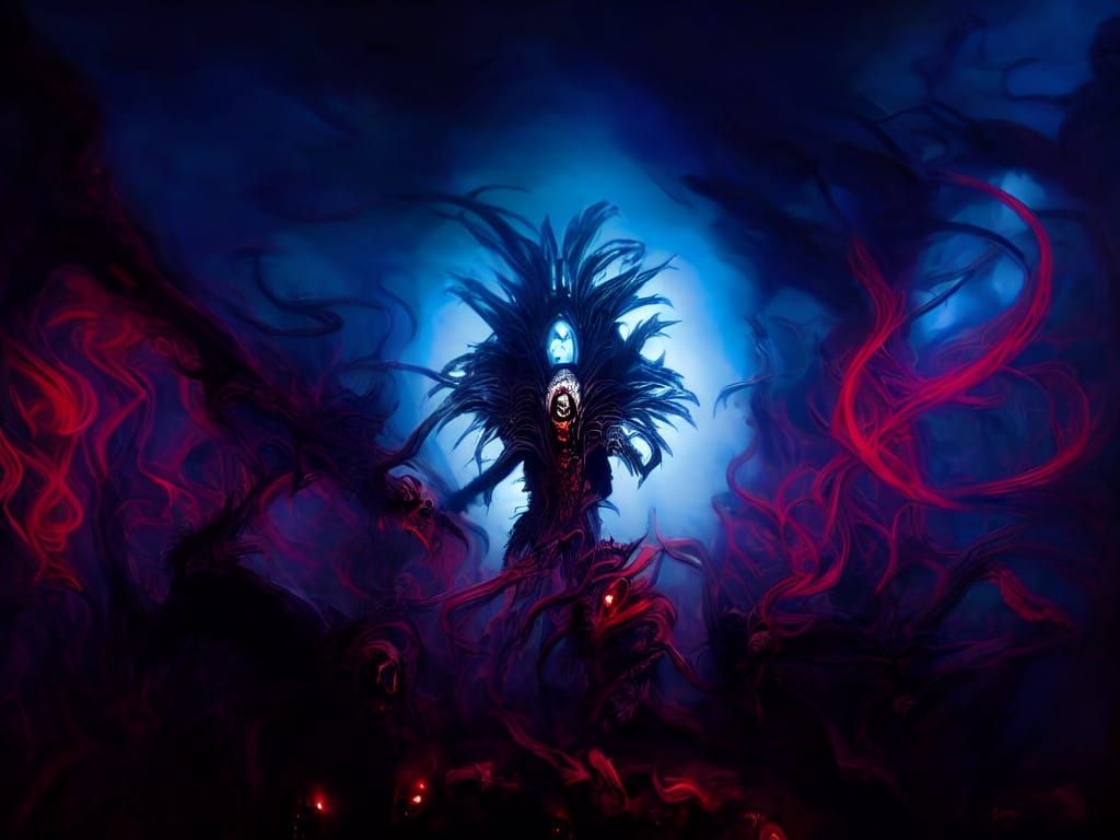Surreal Dark Fantasy: Tribal Elder Infested by Crimson Energ...