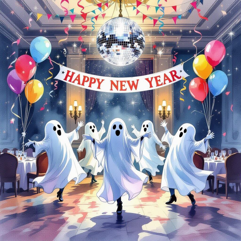 Haunted New Year's Eve Ball with Dancing Ghosts