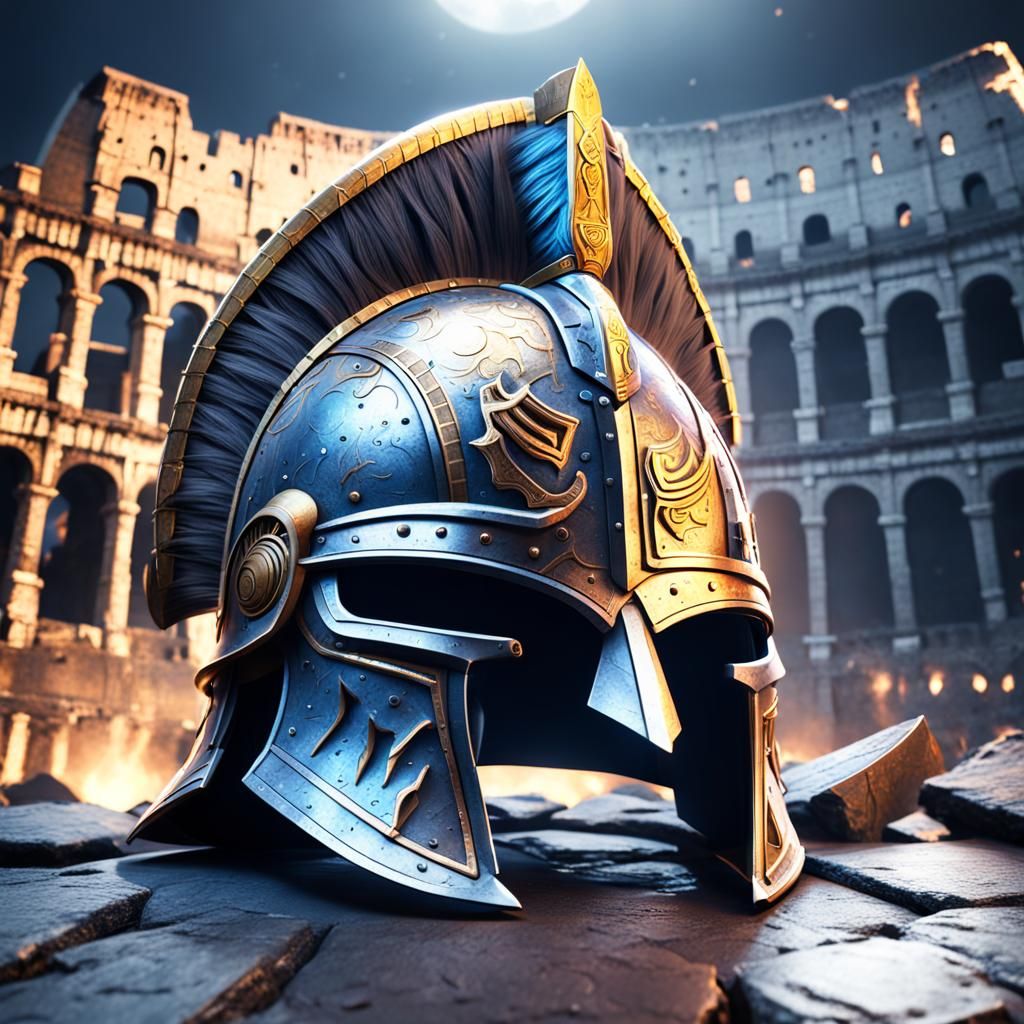 Glowing Battle Helmet in Colosseum Concept Art