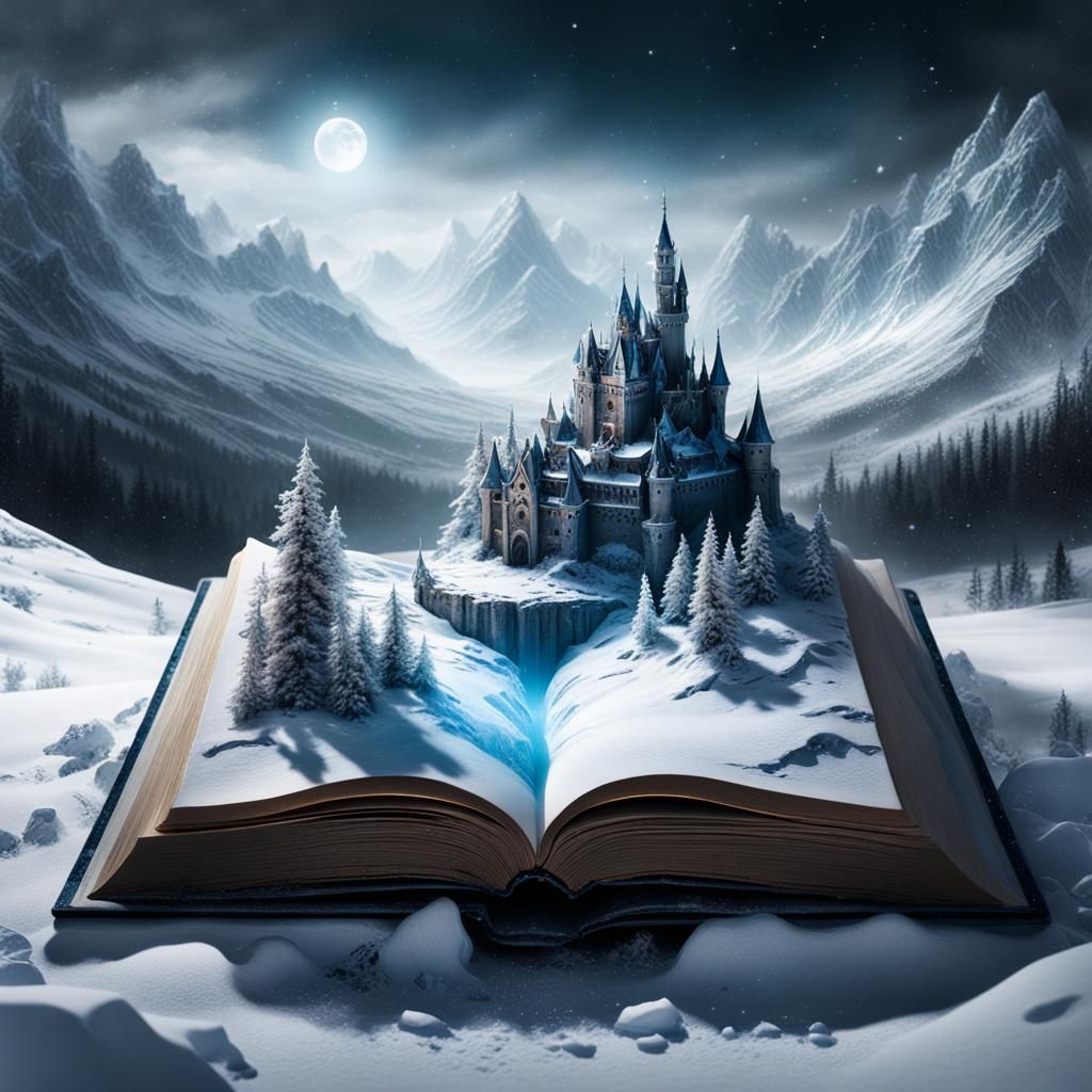 Miniature Winter Castle Landscape in Open Book