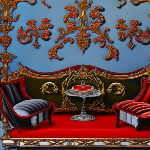 Art Nouveau Furniture in Fantasy Abstract Oil Painting