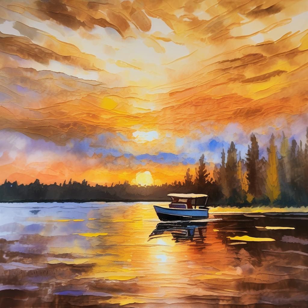 Sunset Boat Ride in Impressionist Gouache Style