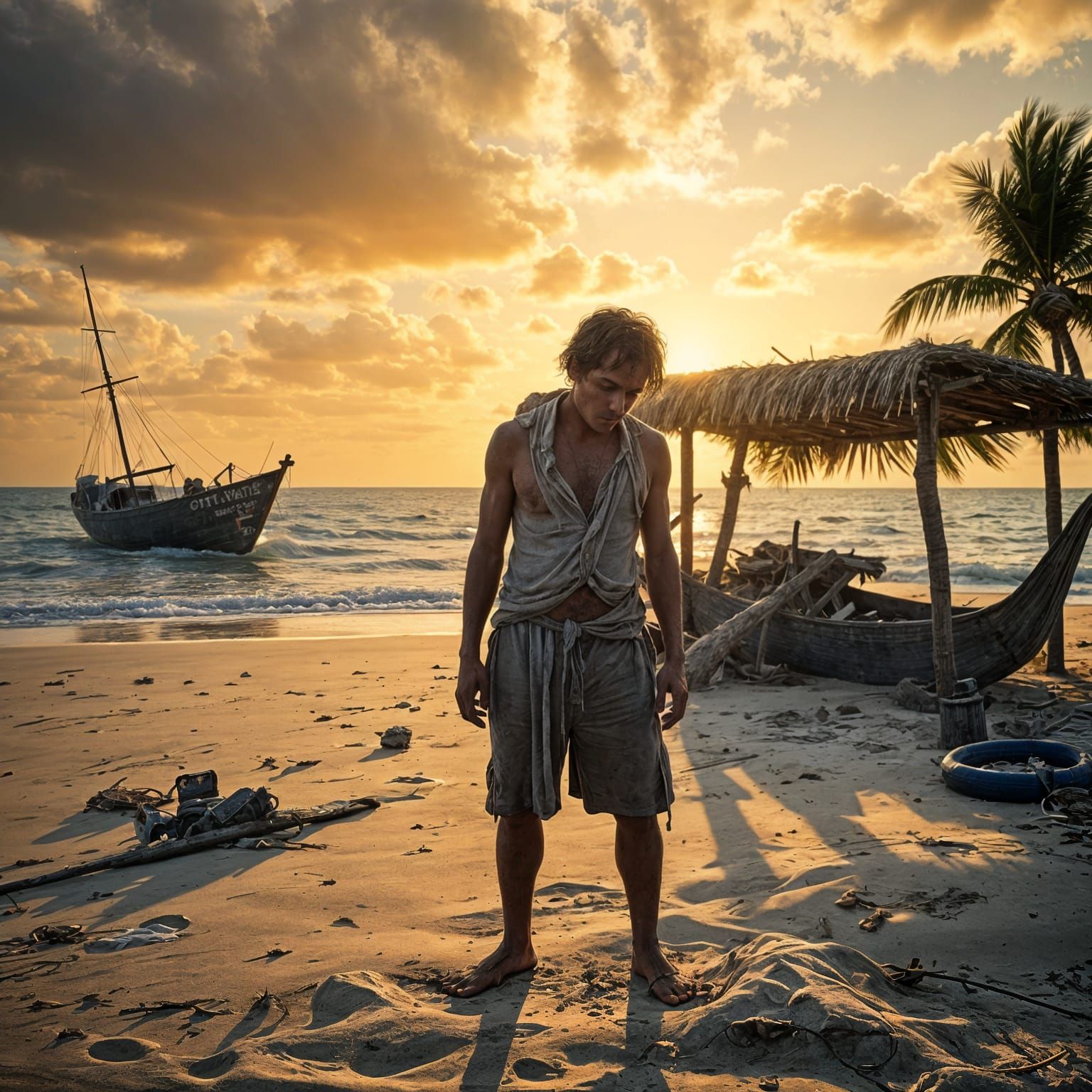 Man on a Deserted Island in a State of Despair
