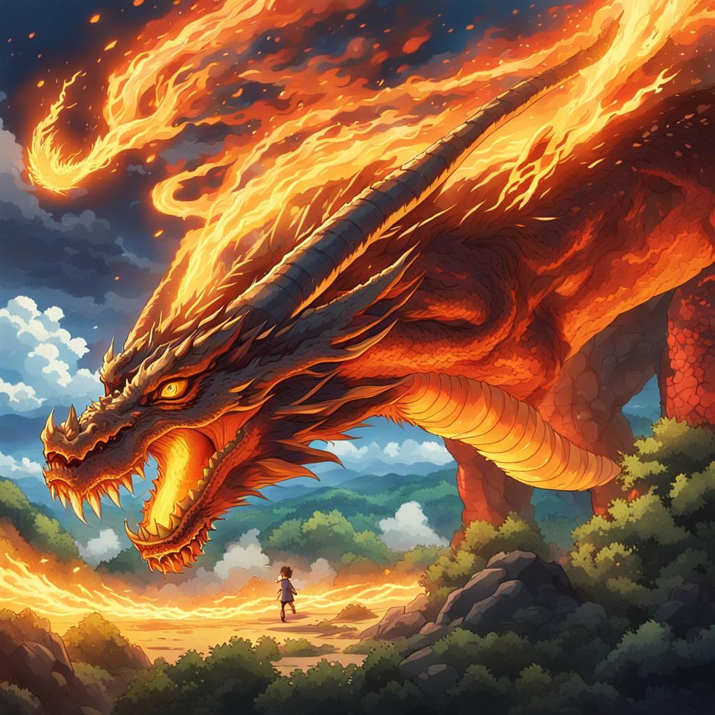Dragon Firebending in Studio Ghibli Anime Style