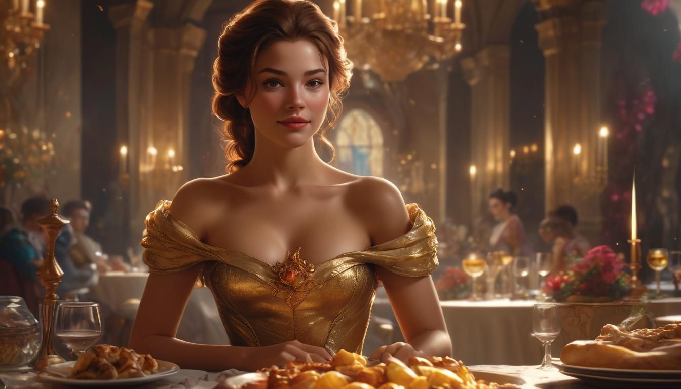 Princess Belle at Lavish Feast in Splash Art Style