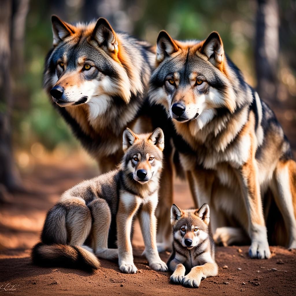 Wolf Family Portrait with Bokeh and Natural Light