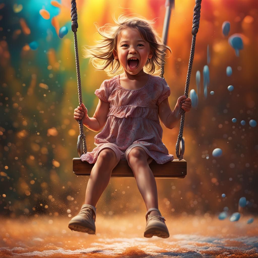 Hyperrealistic Little Girl on a Swing