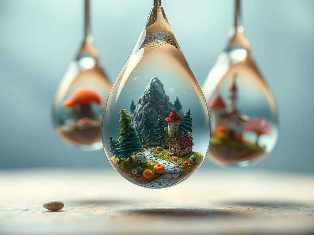 Miniature Worlds in Teardrops: Mystical Landscape Art