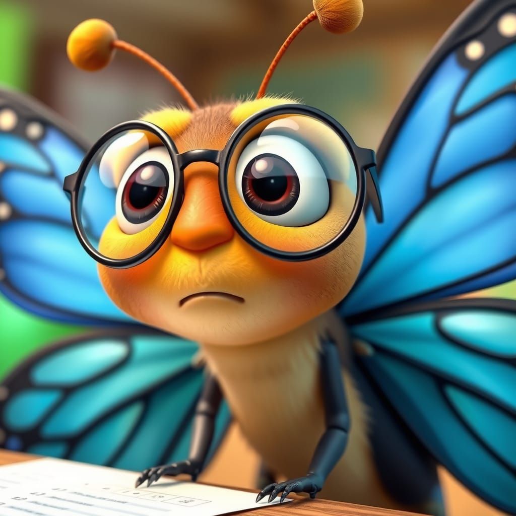 Confused Butterfly Student in Whimsical 3D