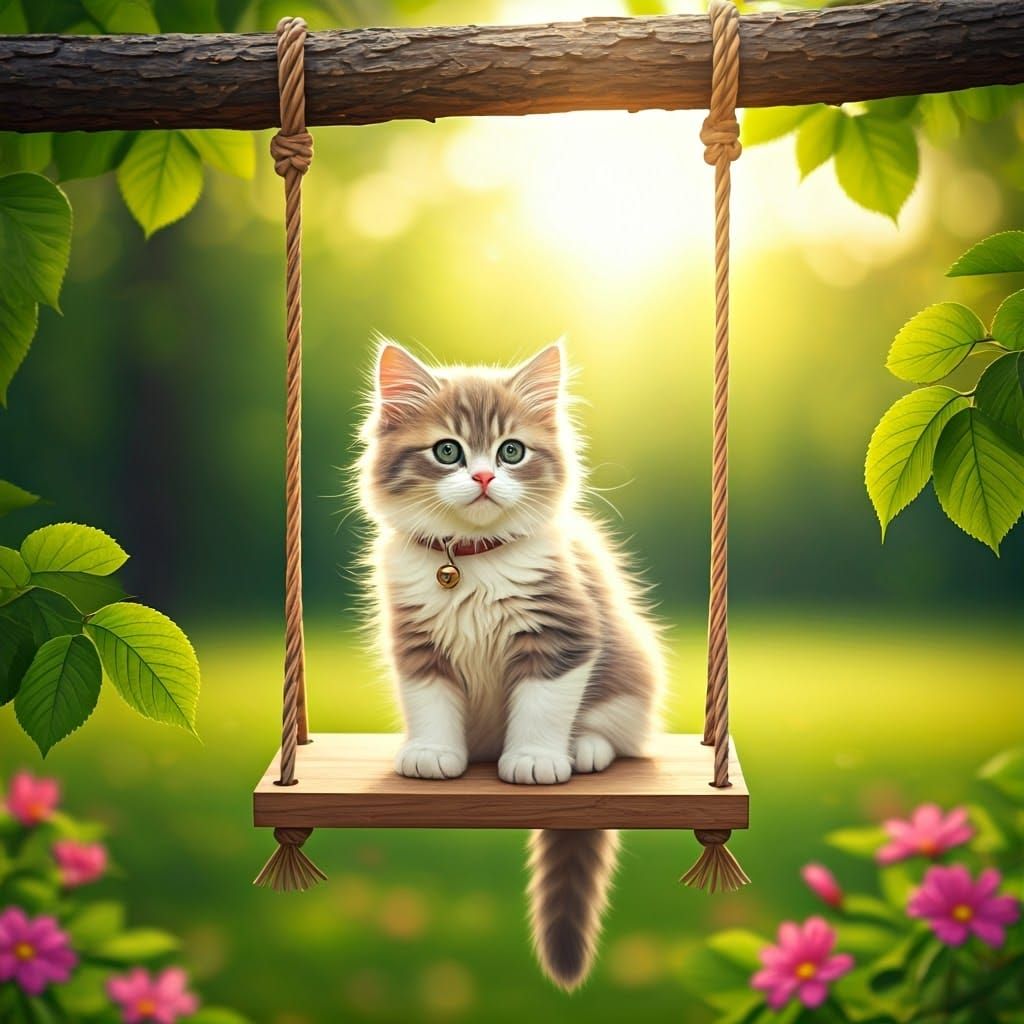 Kitten on a Swing in Lush Park