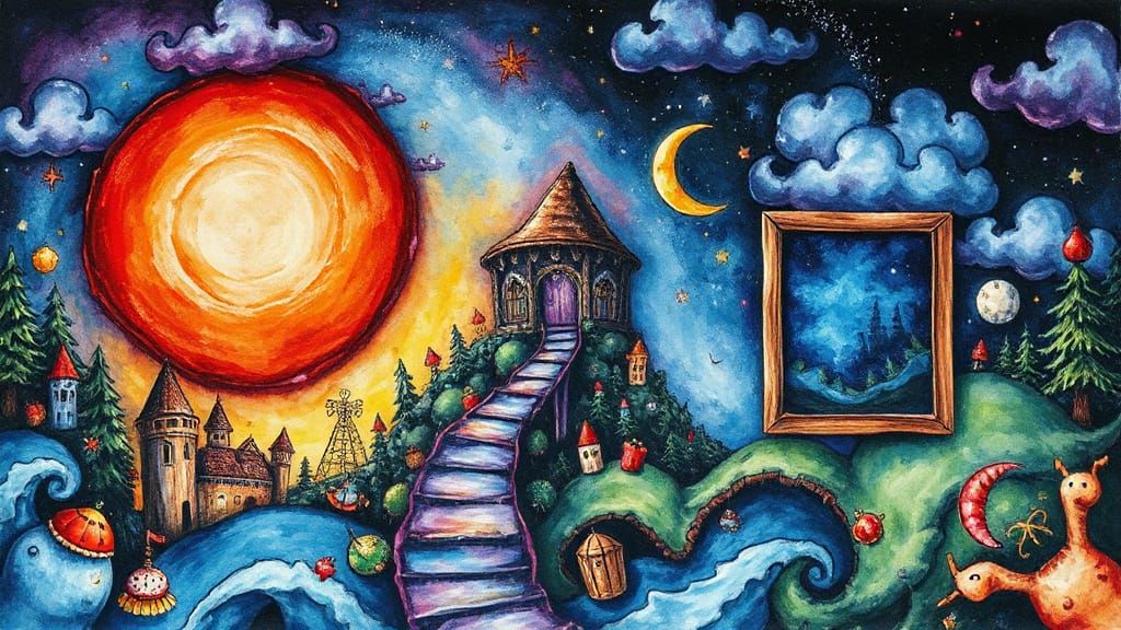 Fantastical Fairytale Landscape in Abstract Watercolor