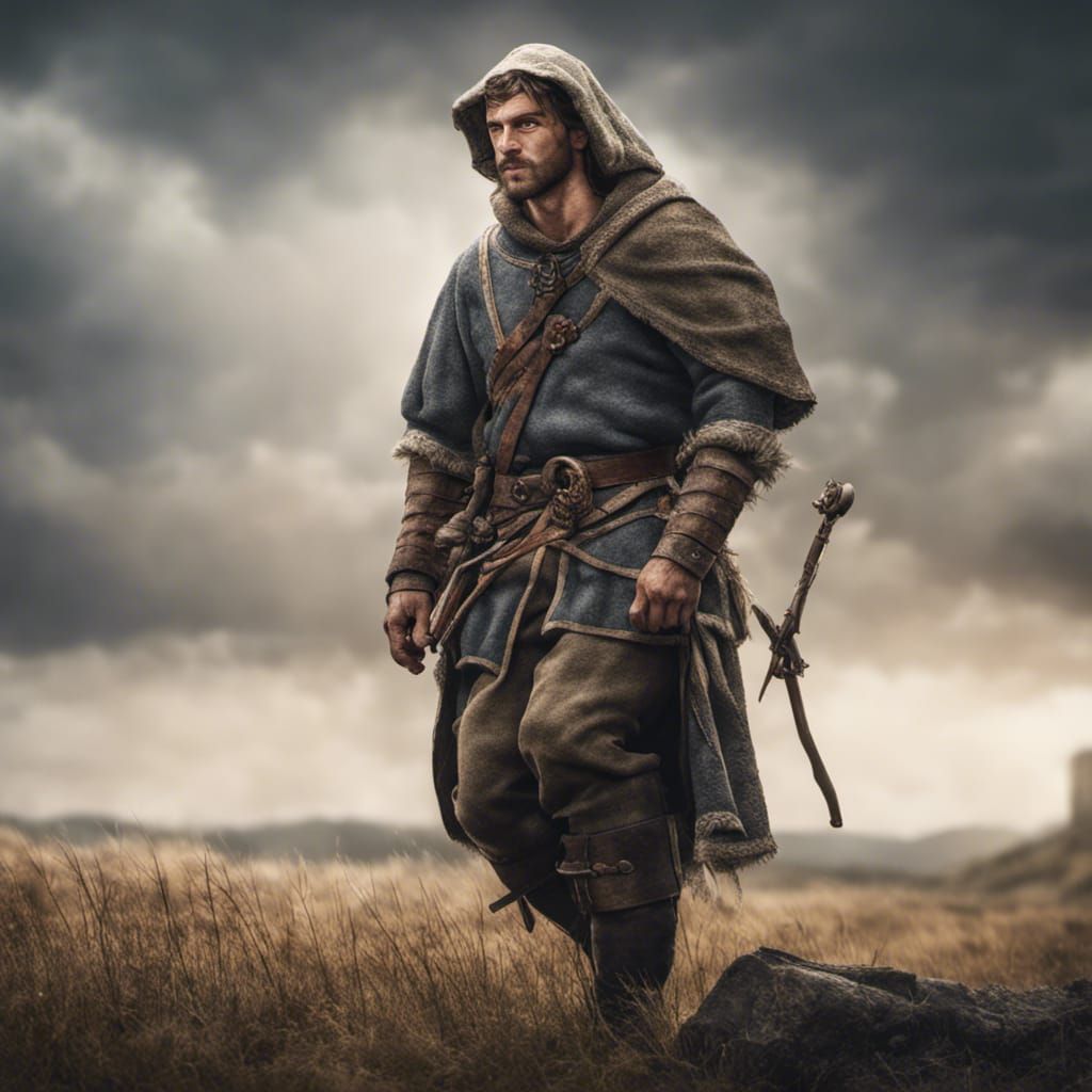 Detailed Medieval Peasant Hero in Hyperrealistic Style