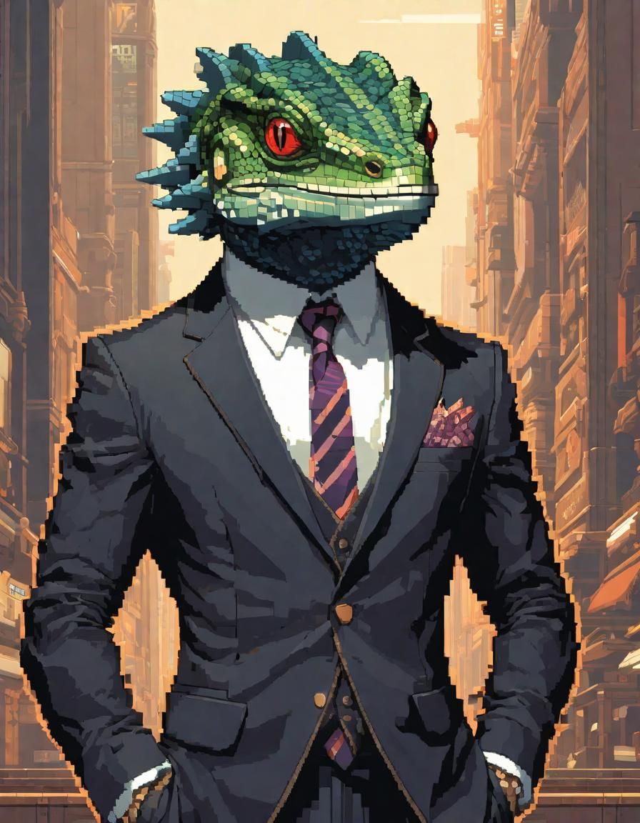 Adorable Pixel Art Lizard in Suit and Tie