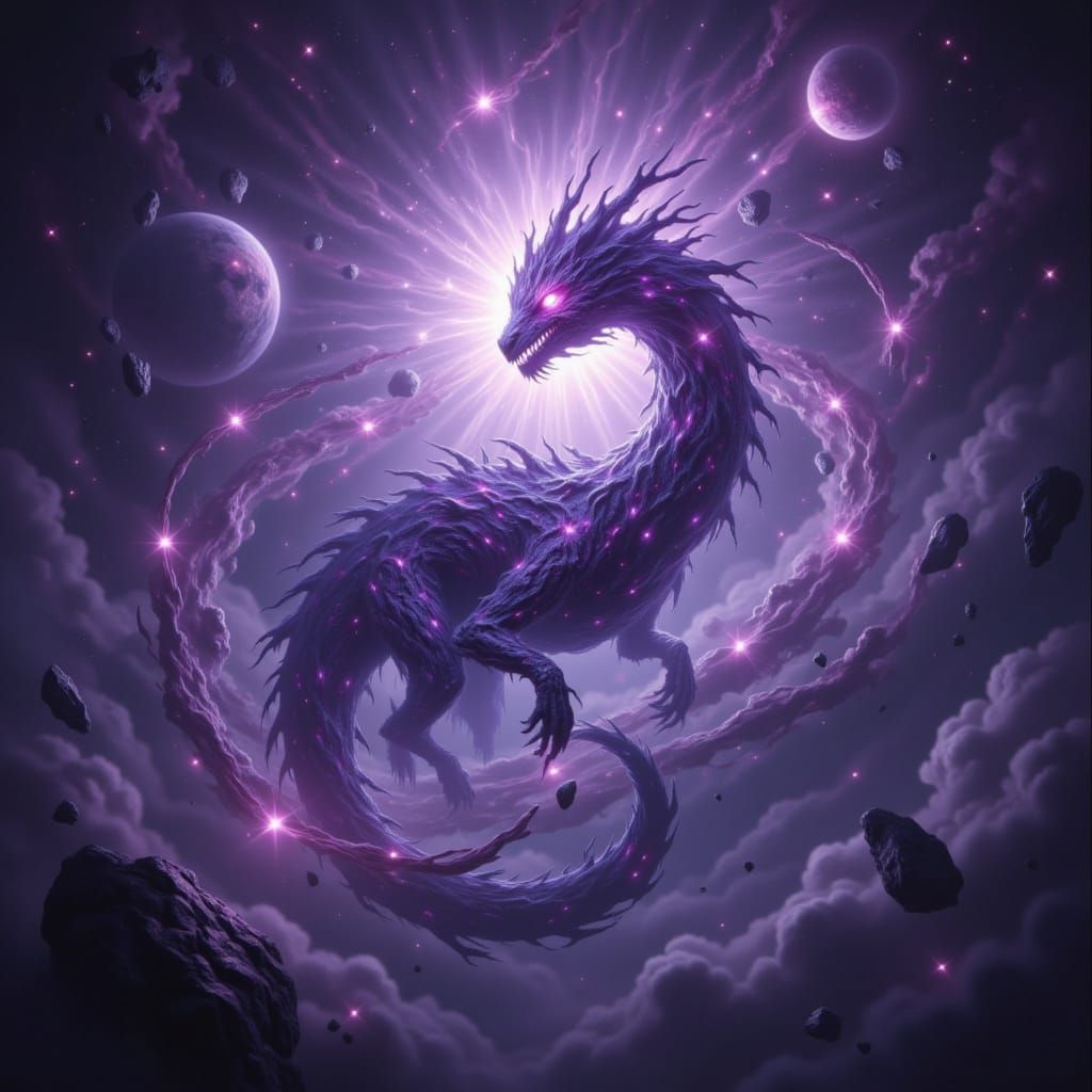 Spectral Void Dragon Coils Around Dying Star