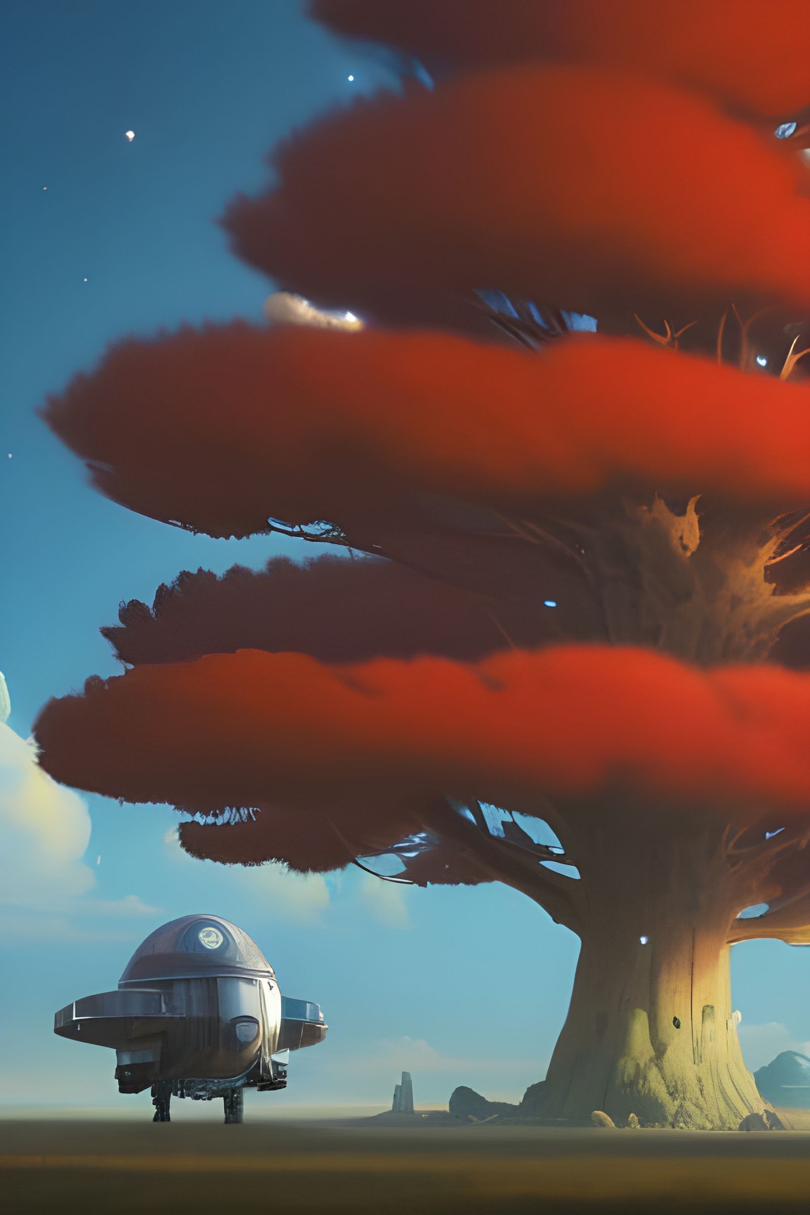 Red Tree in Space, Sci-Fi Digital Illustration