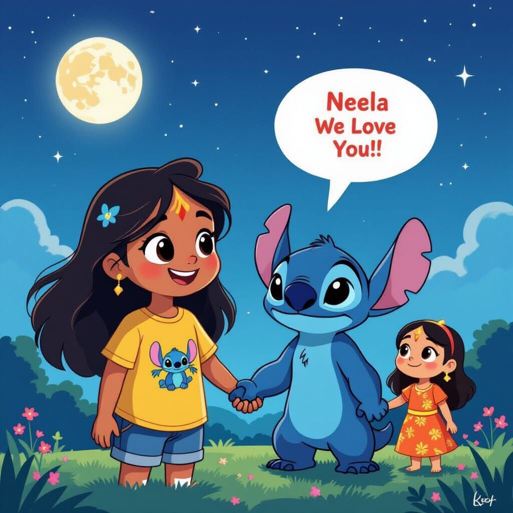 Stitch and Angel Show Love Under Moonlight