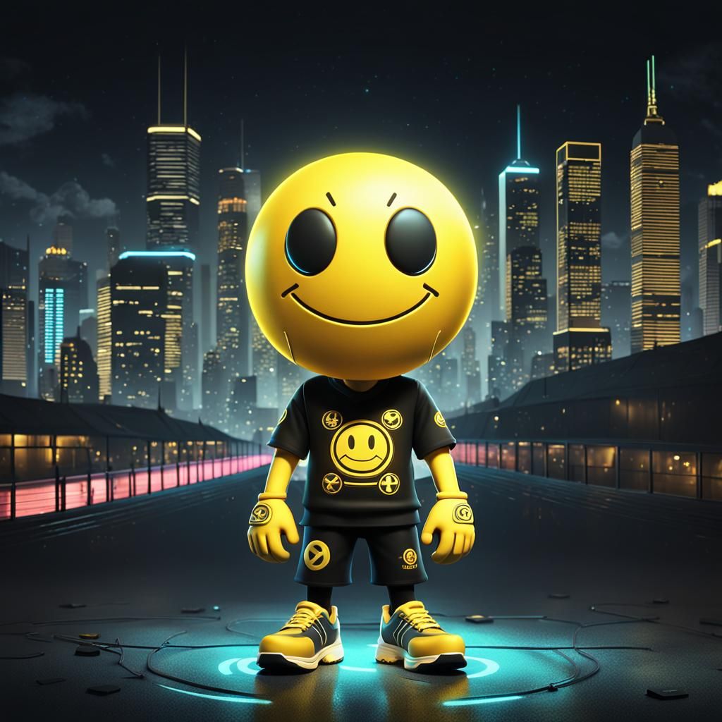 Urban Smiley Head Character in 3D Animation Style