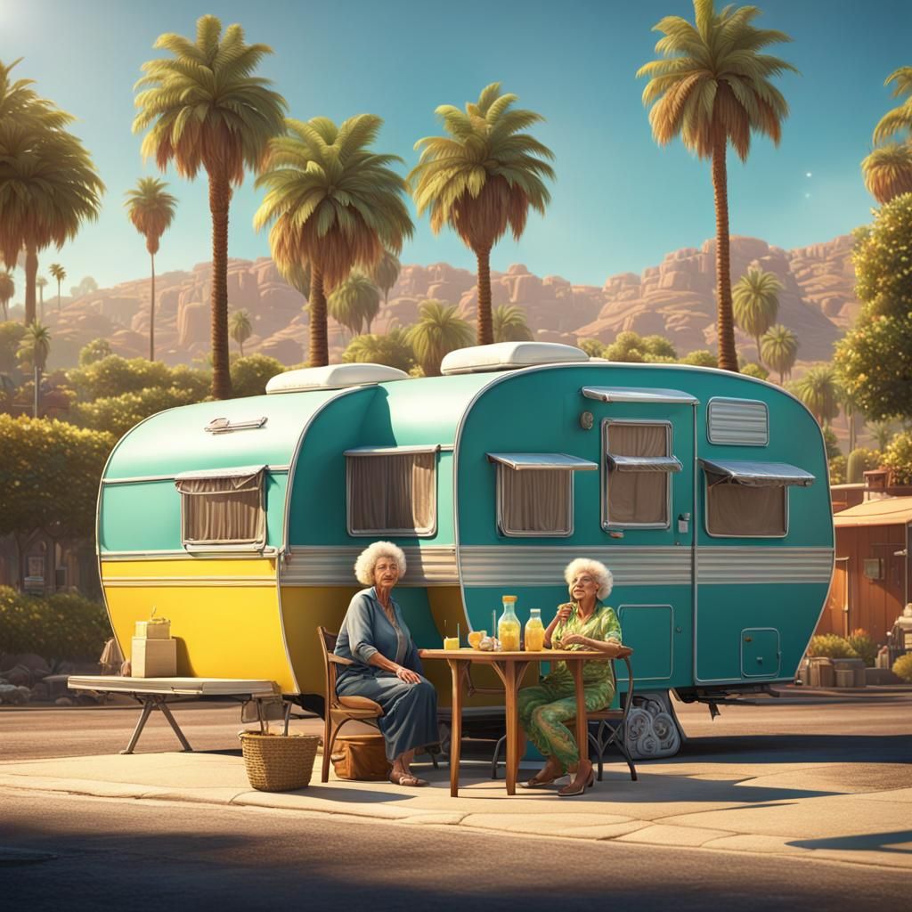California Motorhome Scene in Detailed Matte Painting