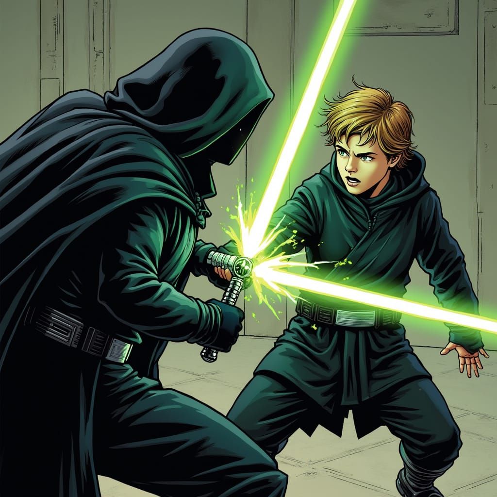 Lightsaber Duel in Comic Book Style