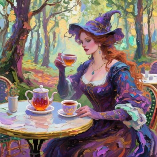 Enchanted Woodland Cafe Run by Mysterious Woman in Gouache S...