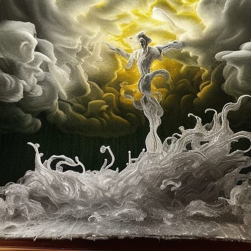 Glass Diorama of Poseidon in Magic Cloud