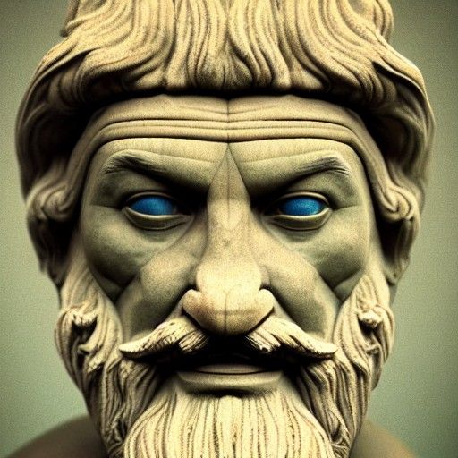 Ancient Bearded God Statue in Golden Hour